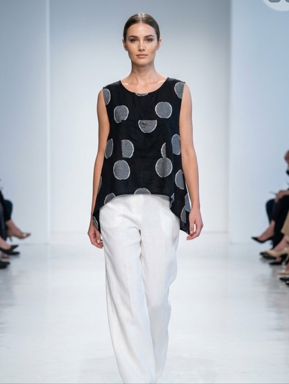 Black Sleeveless Top with White Circle Pattern